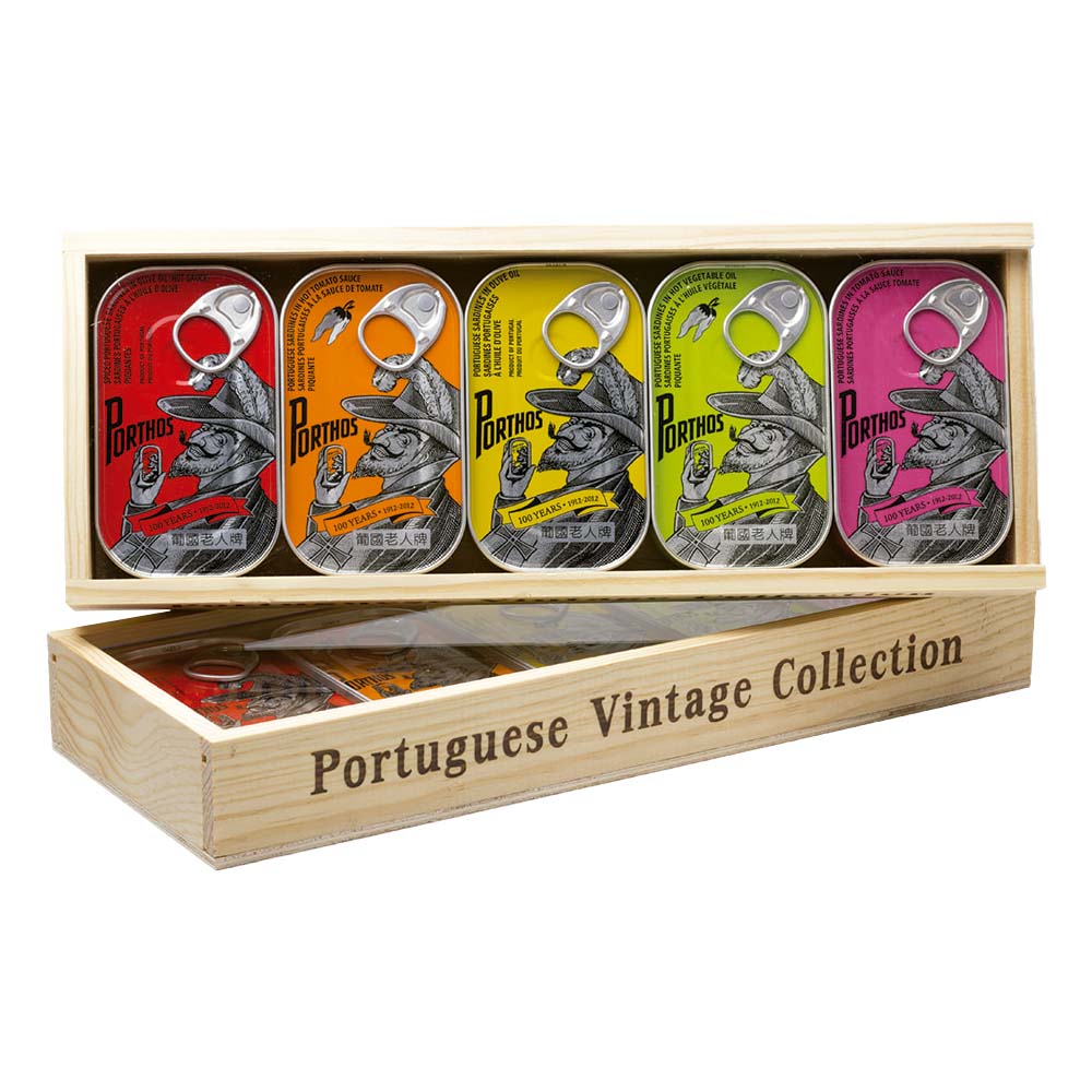 Pack de Sardinas 5x125g PORTHOS Vintage (CajaMadera)