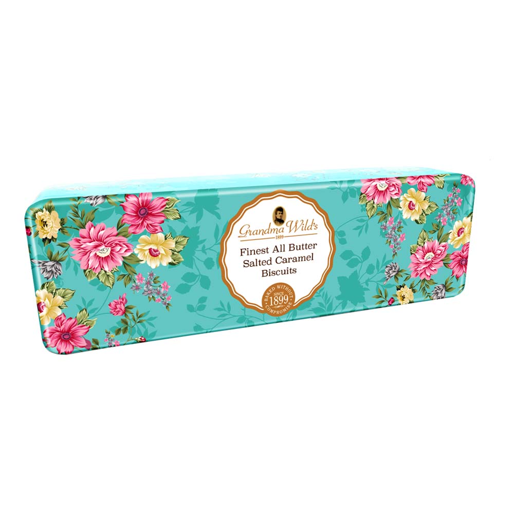 VICTORIAN FLORAL All Butter Caramel Biscuits TIN 150G GRANDMA