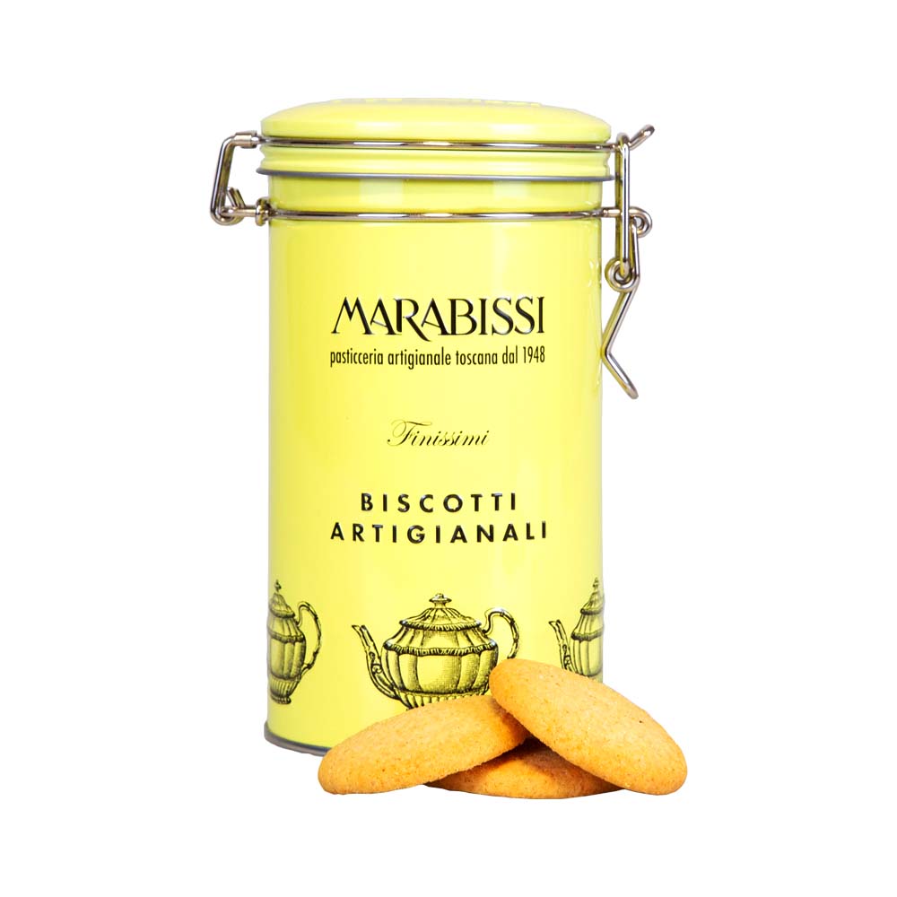 Lata AMARILLA BISCOTTI Limón y Jengibre 200g MARABISSI