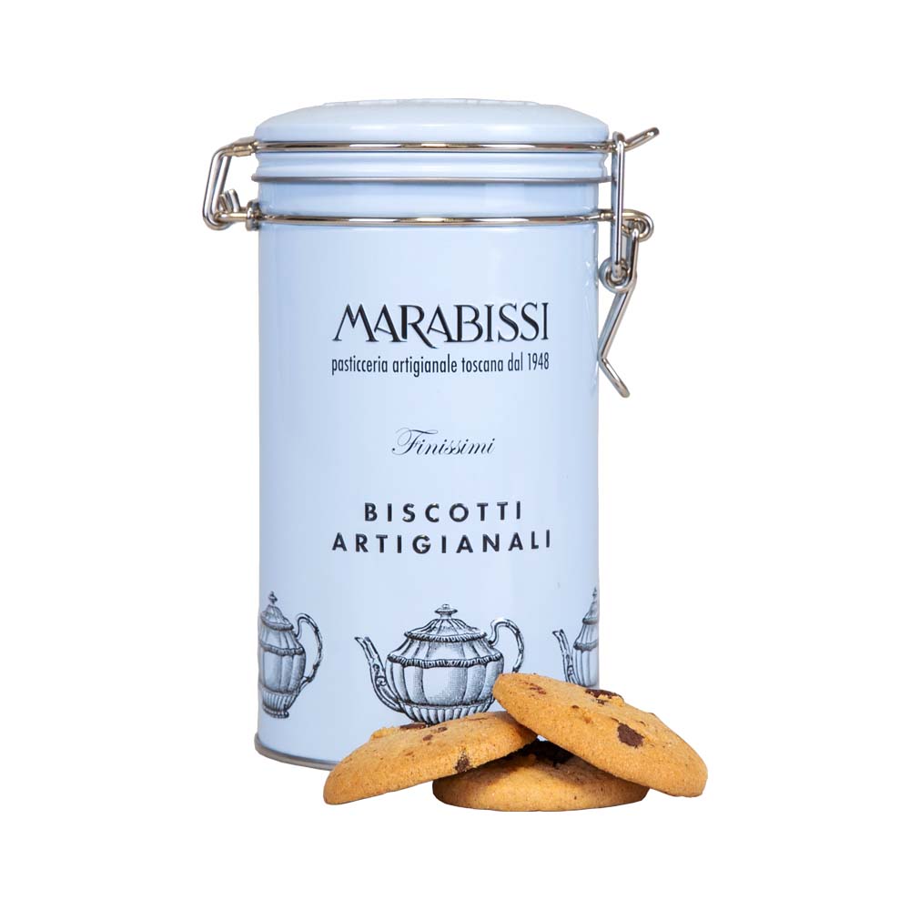 Lata AZUL BISCOTTI Chocolate, Canela y Naranja 200g MARABISSI