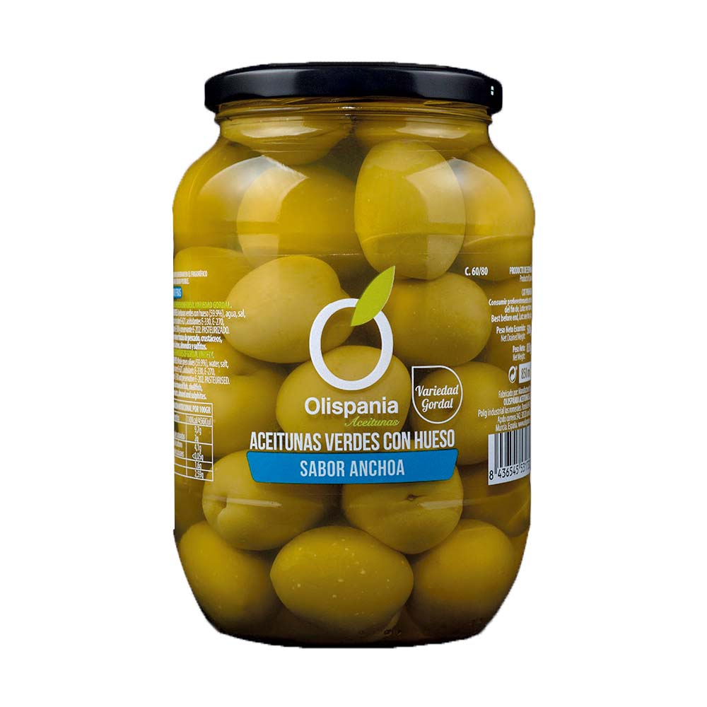 Aceituna Gordal Calibre 60/80 Sabor Anchoa 500g Olispania
